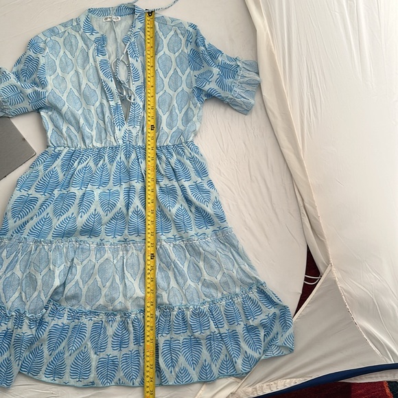 Debbie Katz Sana blue and white boho resort wear mini dress - Picture 7 of 15